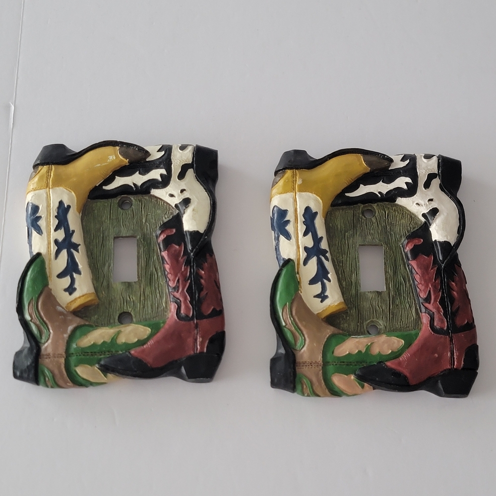 Vintage 2 Cowboy Boots Western Country One Gang Toggle Ligth Swich/ Outlet Cover
